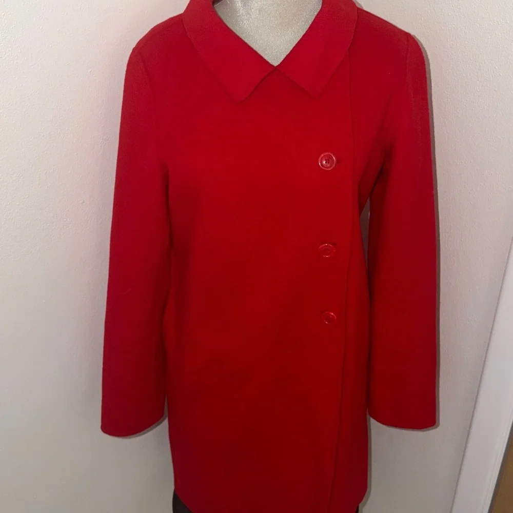 Bloomingdale’s red cashmere wool blend pea coat 8 medium m - Picture 3 of 9